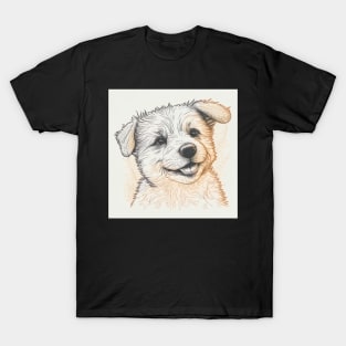 Line Art Cute Dog Illustration Drawing T-Shirt